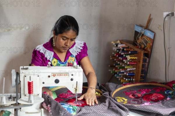 San Miguel del Valle, Oaxaca, Mexico, Epifania Hernandez Garcia makes elaborate aprons, worn by