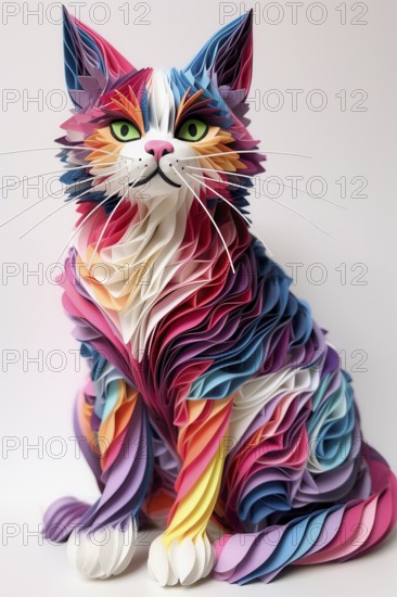 Imaginary cat in fantasy multicolored paper style, AI Generated