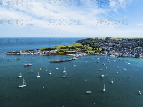 Swanage and Swanage Bay from a drone, Jurassic Coast, Dorset Coast, Poole, England, United Kingdom,