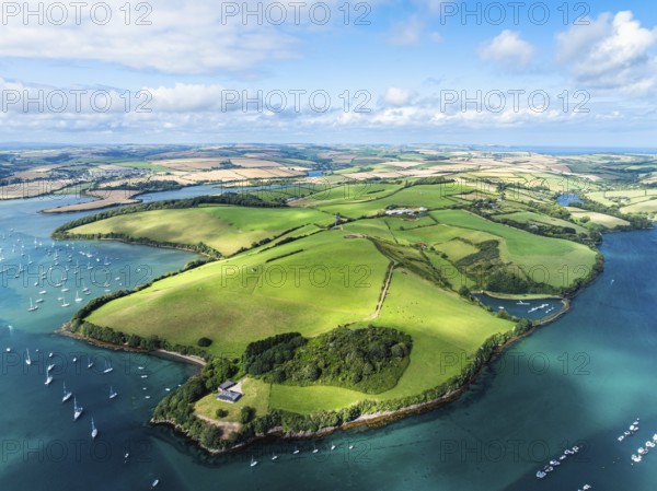 Salcombe and Mill Bay over Kingsbridge Estuary from a drone, Batson Creek, Southpool Creek, Devon,