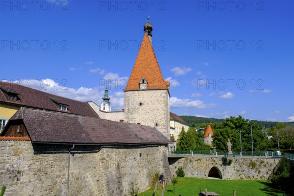 Linzertor and city wall, Freistadt, Mühlviertel region, Upper Austria, Austria, Europe