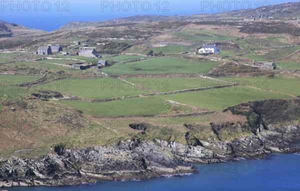 Farmhouses on headland, South Harbour, Cape Clear Island, County Cork, Ireland, Irish Republic,
