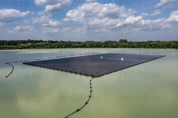 Germany's largest floating solar power plant on the Silbersee III, a quarry pond no longer used for