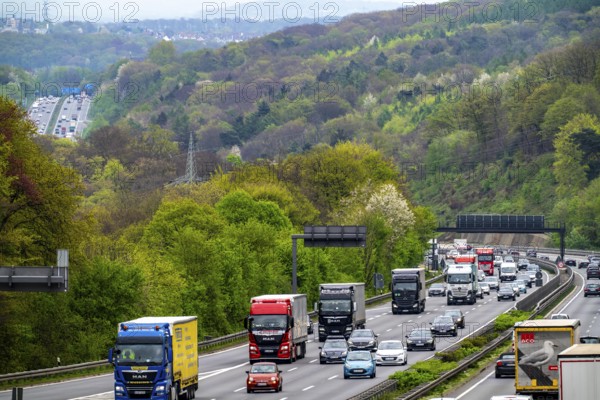 Motorway A1 near Wetter, junction Volmarstein, view to the northeast, in the back left the junction