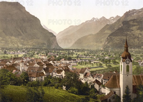 Altdorf, General view, Vierwaldstaettersee, Switzerland, Historical, digitally restored