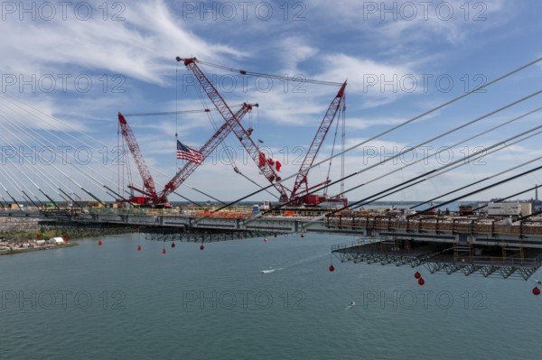 Detroit, Michigan USA -15 June 2024, The last deck section has been put in place on the Gordie Howe