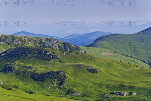 View of the mountains of the Transylvanian Alps in the southern Carpathians from a height in the