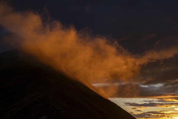 Montafon mountains with dramatic cloudy sky at sunset, Tschagguns, Rätikon, Montafon, Vorarlberg,