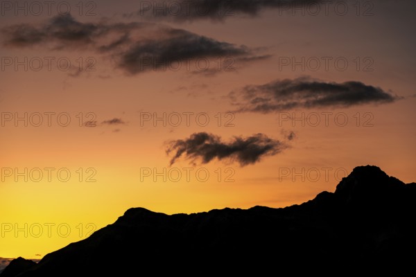 Sunrise over Montafon mountains with cloudy sky, Tschagguns, Rätikon, Montafon, Vorarlberg,
