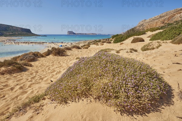Landscape of the Balos Lagoon with Cape Tigani and Imeri Gramvousa, Gramvousa, Crete, Greece,