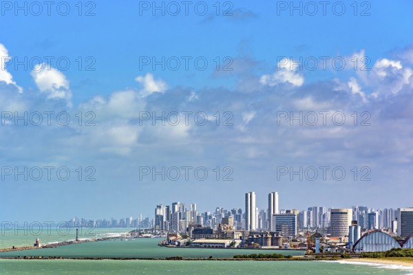 View of the port and city of Recife in Pernambuco with its skyscrapers facing the sea, Recife,