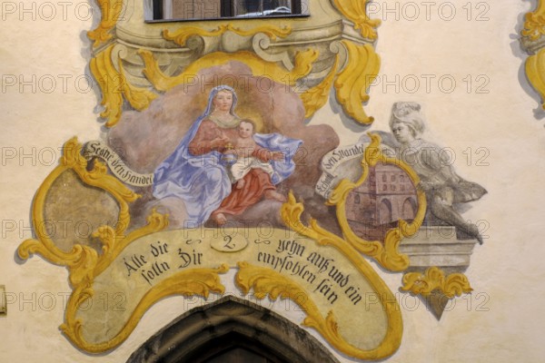 Fresco on the trading house, town hall, Schwaz, Inntal, Tyrol, Austria, Europe