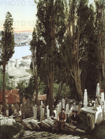 A part of the cemetery of Eyoub, Uyüp, Constantinople, Istanbul, Turkey, View from 1885,