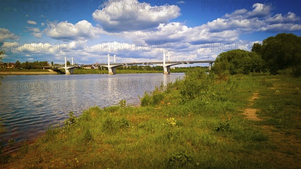 City of Kimry-Savelovo, Tver region, bridge over the Volga river, mobile photo