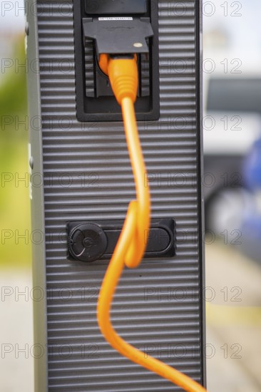 Electric cars at charging stations, Dresden, Saxony, Germany, Europe