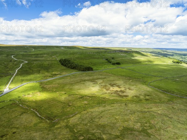Meadows and Hills over Wharfedale from a drone, Cray, Skipton, Yorkshire Dales, North Yorkshire,