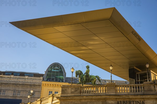 Striking roof construction above the entrance to the Albertina art collection, including the