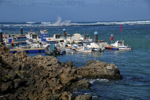 Harbour in the fishing village of Órzola, Lanzarote, Canary Islands, Canary Islands, Spain, Europe