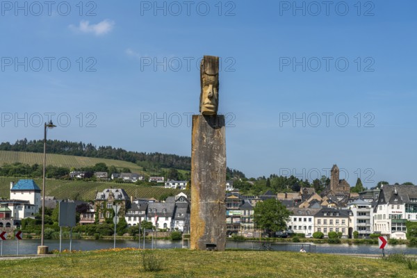 Sculpture at the Janus roundabout in Traben-Trarbach, Rhineland-Palatinate, Germany, Europe