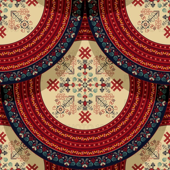 Seamless Latvian embroidery circular pattern, vector template for your design