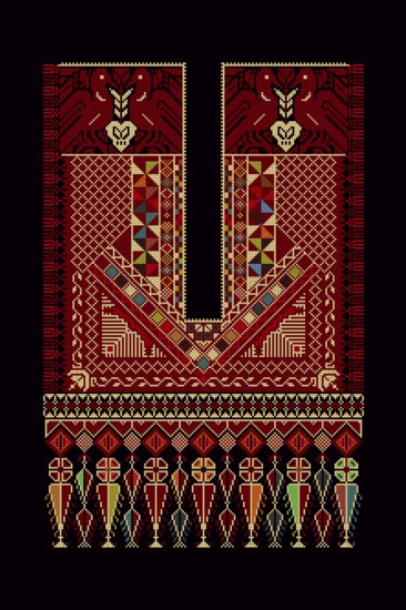 Embroidery vector Tatreez template, Palestinian fashion neck ornament