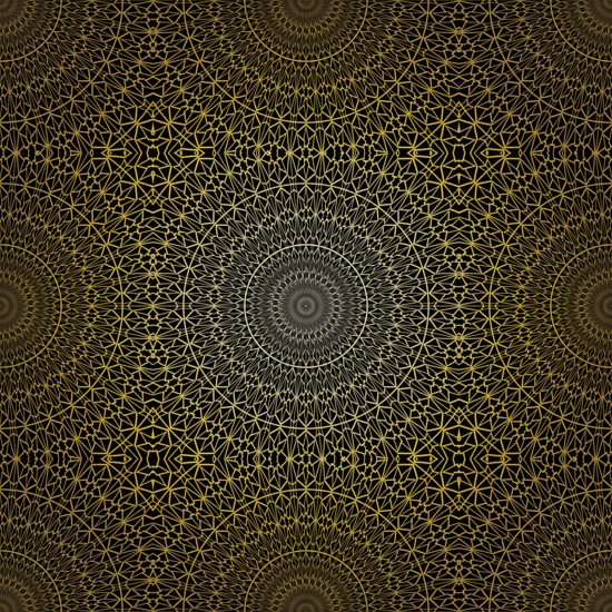 Geometric gold lace seamless pattern. Arabic tile lattice vector background.