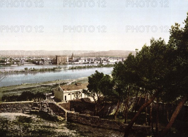General view of Beaucaire Castle, Tarascon, Pyrenees, France, ca 1890, Historical, digitally