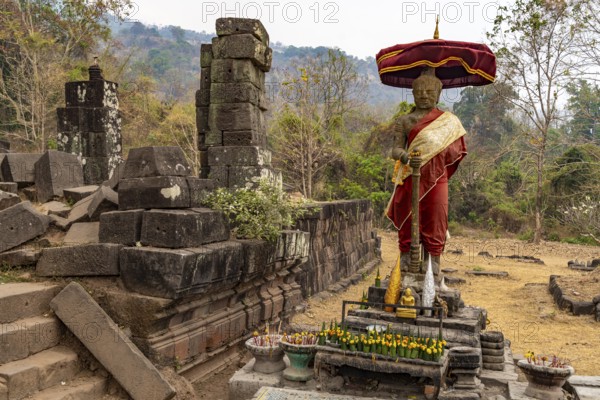 Statue of King Kammmatha, Dvarapala or gatekeeper at the mountain temple Wat Phu, Champasak