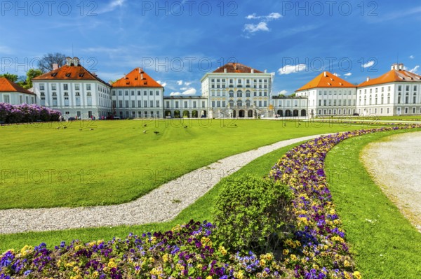 Flower bed in front of Nymphenburg Palace. Munich, Bavaria, Germany, Europe