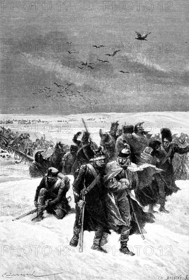 Retreat of the French army under Napoleon after the Battle of the Berezina or Bleresina, defeat