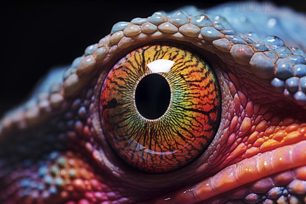 Vibrant close-up image capturing the intricate details and vibrant colors of a chameleon eye
