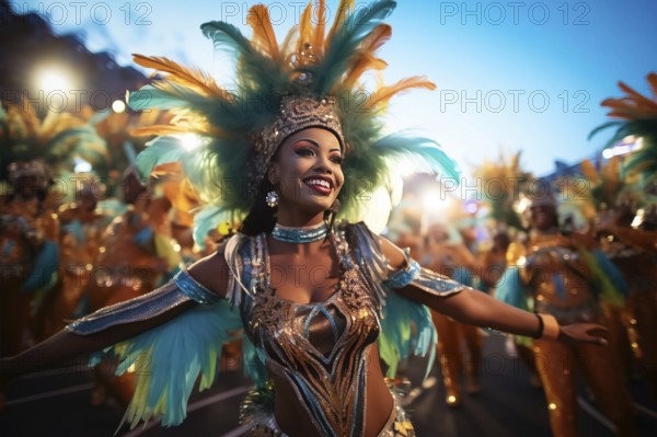 Captivating image capturing the essence of the Rio Carnival, showcasing a dancer adorned in an
