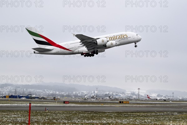 Aircraft Emirates, Airbus A380-800, A6-EON, Zurich Kloten, Switzerland, Europe