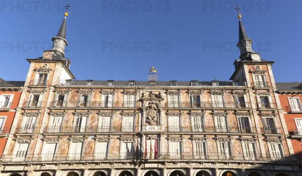 Plaza Mayor, Madrid, Spain designed 1619 Juan Gomez de Mora central square tourist attraction in