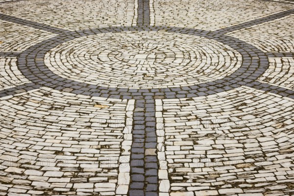 Detailed view of a rosette of white cobblestones at St Laurentius Church in Warendorf, Warendorf