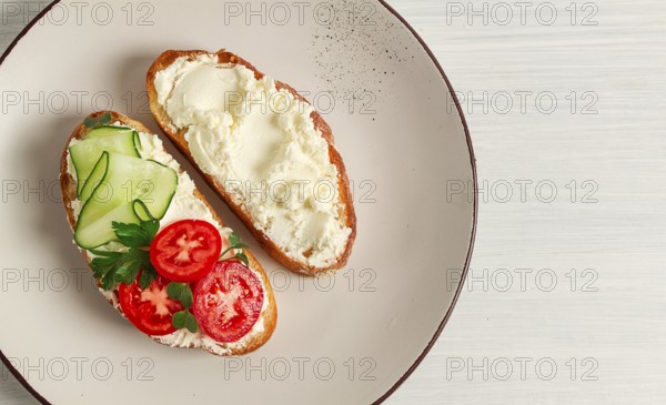 Sandwich, with cream cheese, homemade, on a cutting board, rustic style, no people, selective