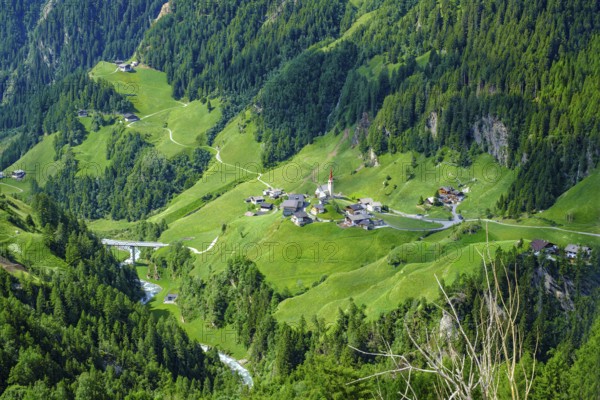Picturesque mountain landscape and view over the Passeier Valley above Rabenstein, moss in