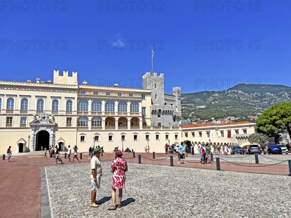 Tourists, princely palace, castle, Monaco, Europe