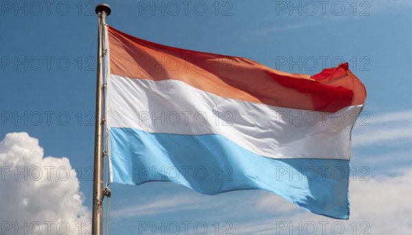 Flags, the national flag of Luxembourg flutters in the wind