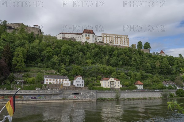 View of the Veste Oberhaus, in front the Danube, Passau, Lower Bavaria, Bavaria, Germany, Europe