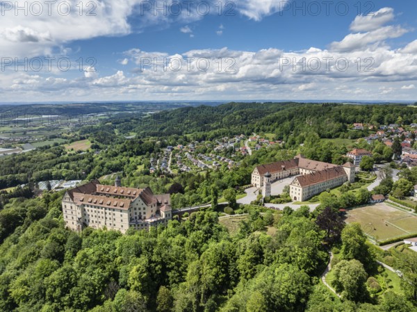 Aerial view of Heiligenberg Castle, a Renaissance-style castle complex, administrative district of