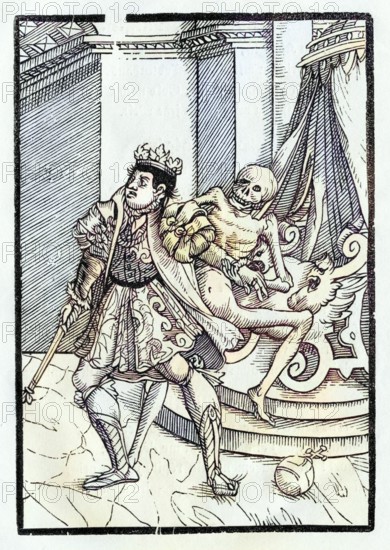 Der Tod kommt für den König aus Der Todten Tanz, erschienen in Basel 1843, Death comes for the King