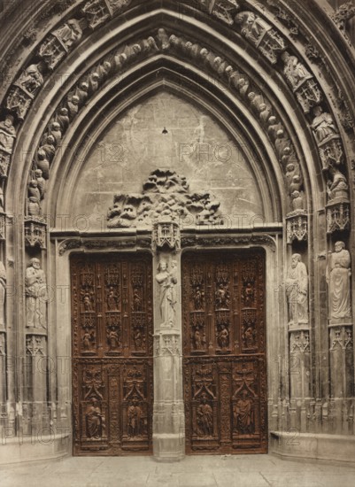 Portal, Saint-Sauveur Cathedral, Aix-en-Provence, France, c. 1890, Historic, digitally restored