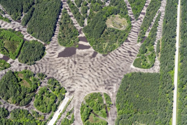 Aerial view, military training area, Munster, manoeuvring area, Bundeswehr, Lüneburg Heath, lanes,