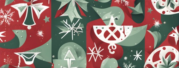 Abstract mix of traditional Christmas symbols arranged in a vibrant modern style, AI generated