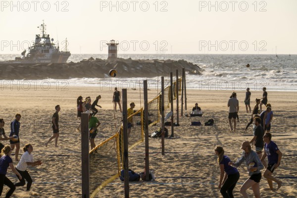 Beach volleyball courts on the beach in Scheveningen, Netherlands