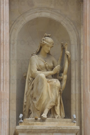 Sculpture with lyre at the opera built in 1862, woman, sitting, lyre, musical instrument, stringed