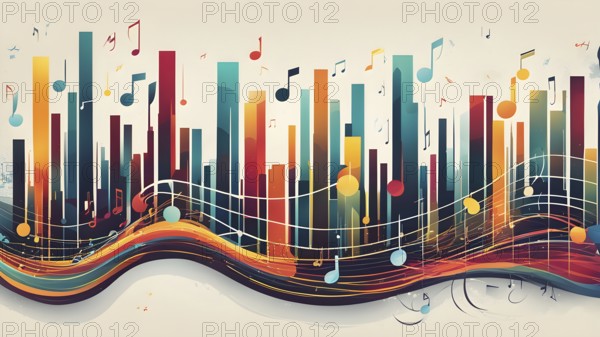 Illustration of abstract audio frequency sound wave lines, AI generated