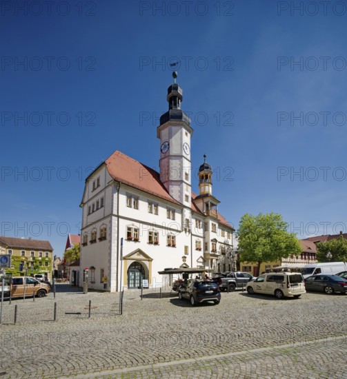 Eisenberg town hall from the 16th century on the market square, old town of Eisenberg,