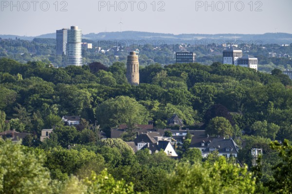 View over the city centre of Bochum, to the south, Exzenterhaus and Bismarck Tower in the municipal